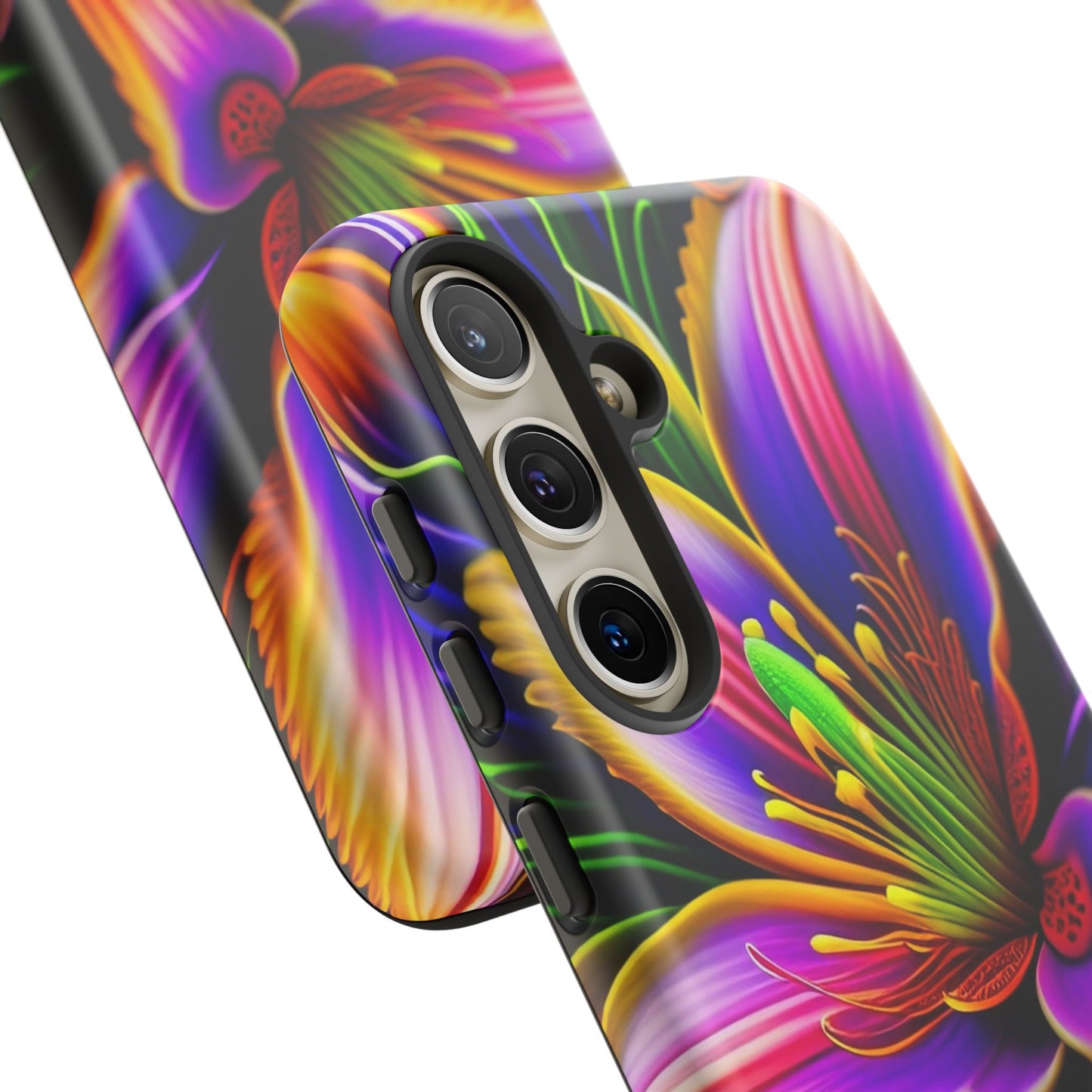 Floral Neon Tough Phone Case — Vivid Purple & Orange Lily Protective Cover