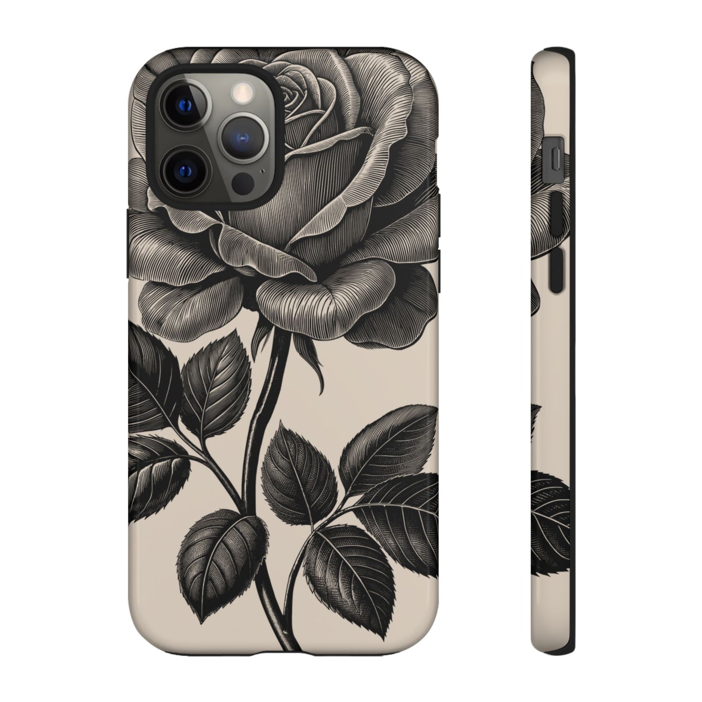 Black Rose Phone Case, Tough Cases with Floral Design, Elegant Tech Accessory, Gift for Flower Lovers, Stylish Protection