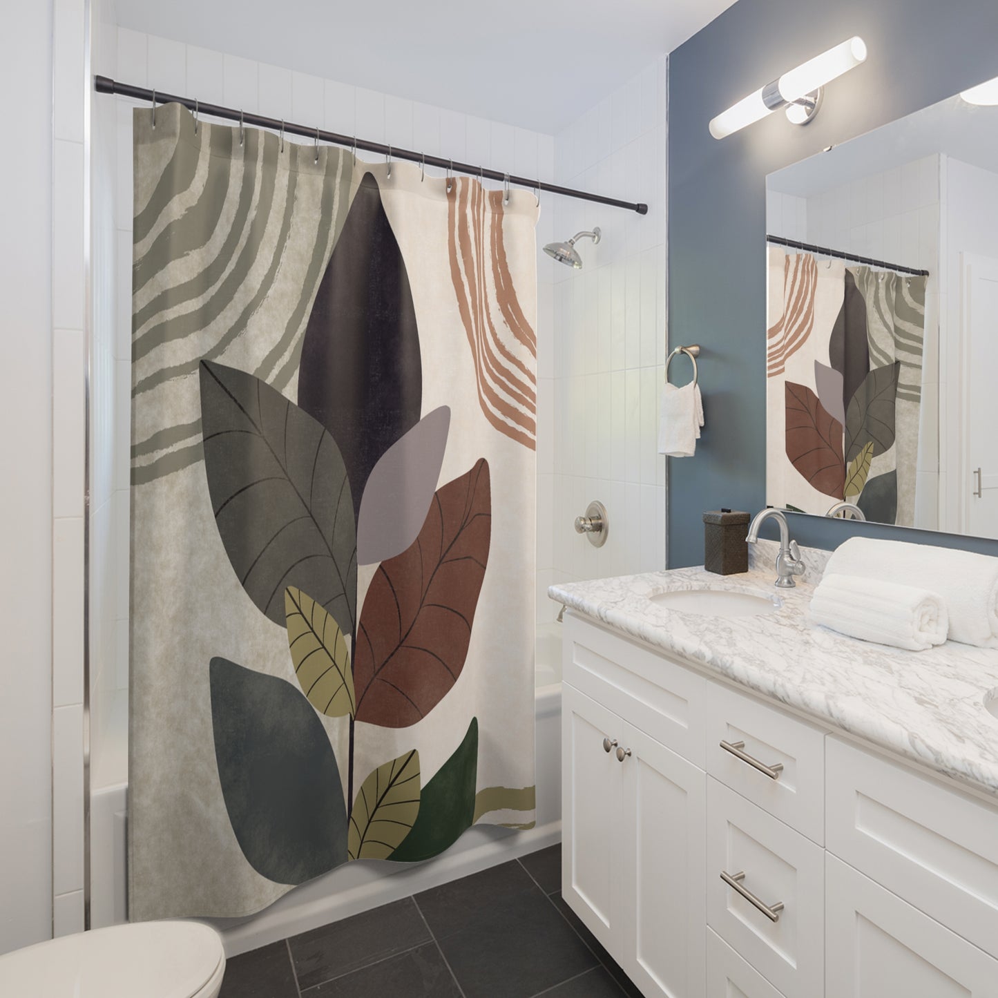 Boho Leaf Shower Curtain - Modern Bathroom Decor, Tropical Leaves, Eco-Friendly Design, Nature-Inspired Home, Gift for Her