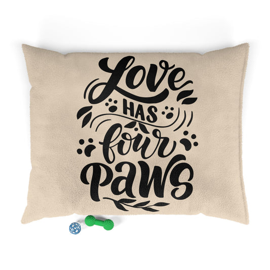 Pet Bed — "Love Has Four Paws" Cozy Plush Dog & Cat Bed