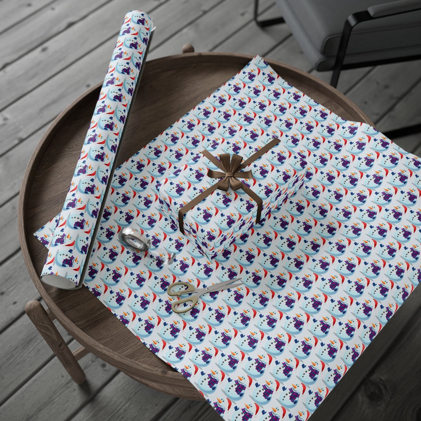 Snowman Pattern Wrapping Paper Roll — Cute Winter Holiday Gift Wrap