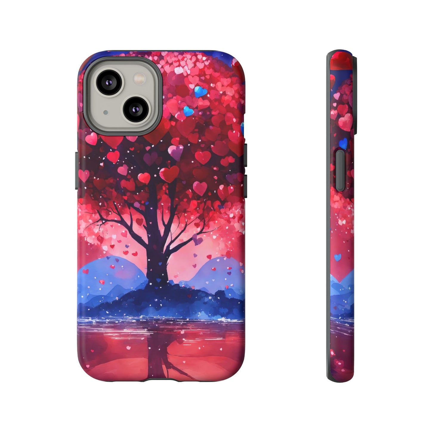 Heart Tree Phone Case — Romantic Red & Blue Protective Tough Case
