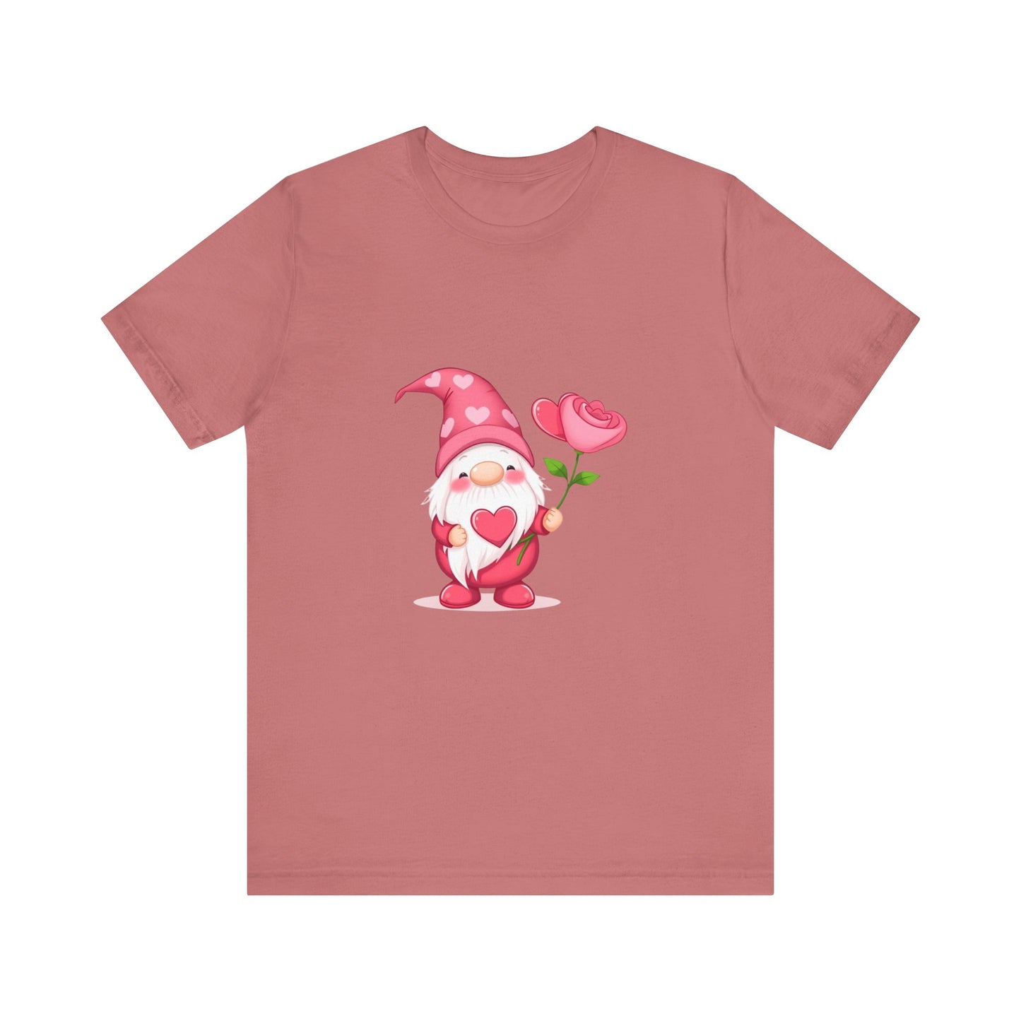 Valentine Gnome T‑Shirt — Cute Pink Gnome Holding Rose Tee