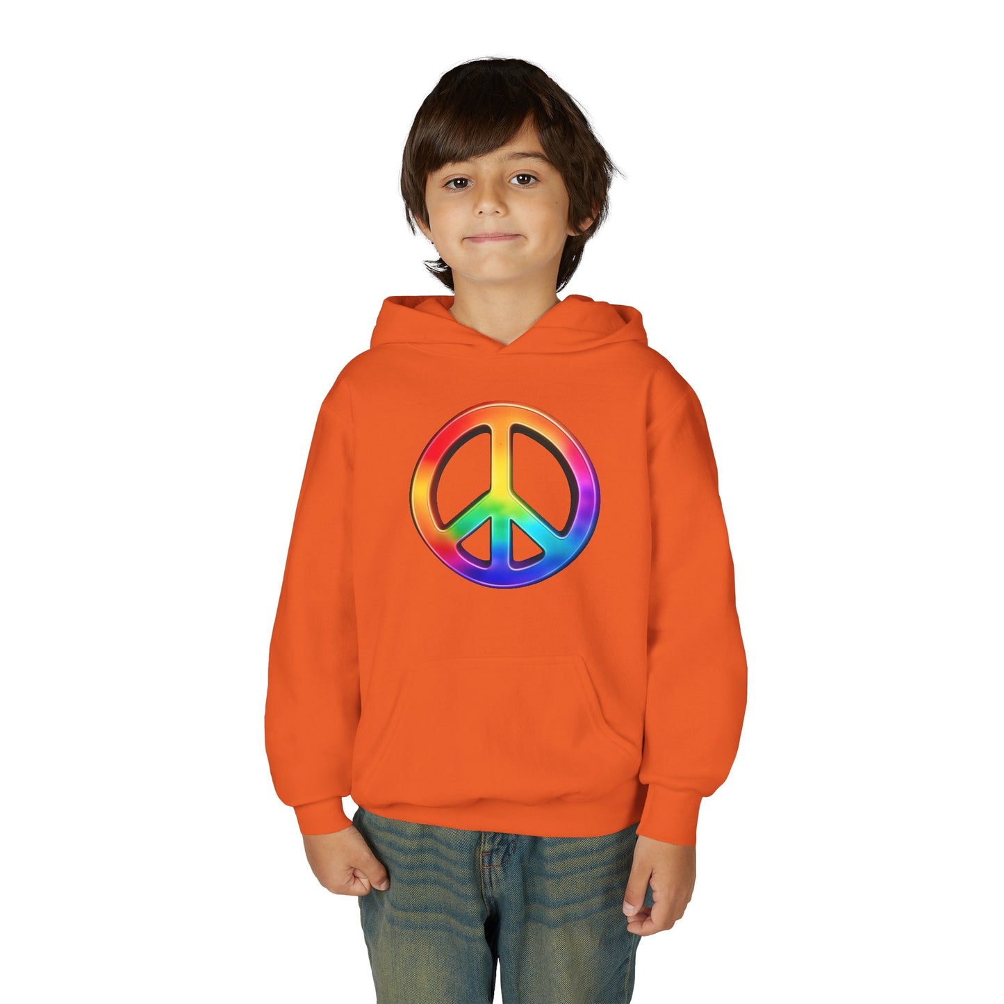 Youth Hoodie — Rainbow Peace Sign Pullover