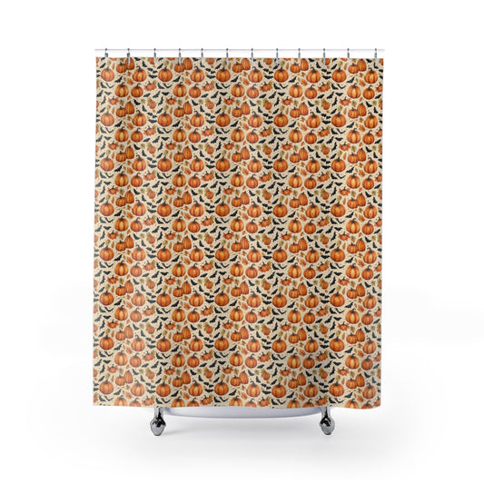 Autumn Pumpkin Shower Curtain | Seasonal Home Decor for Fall, Halloween, Thanksgiving, Farmhouse Style, Bathroom Accessories