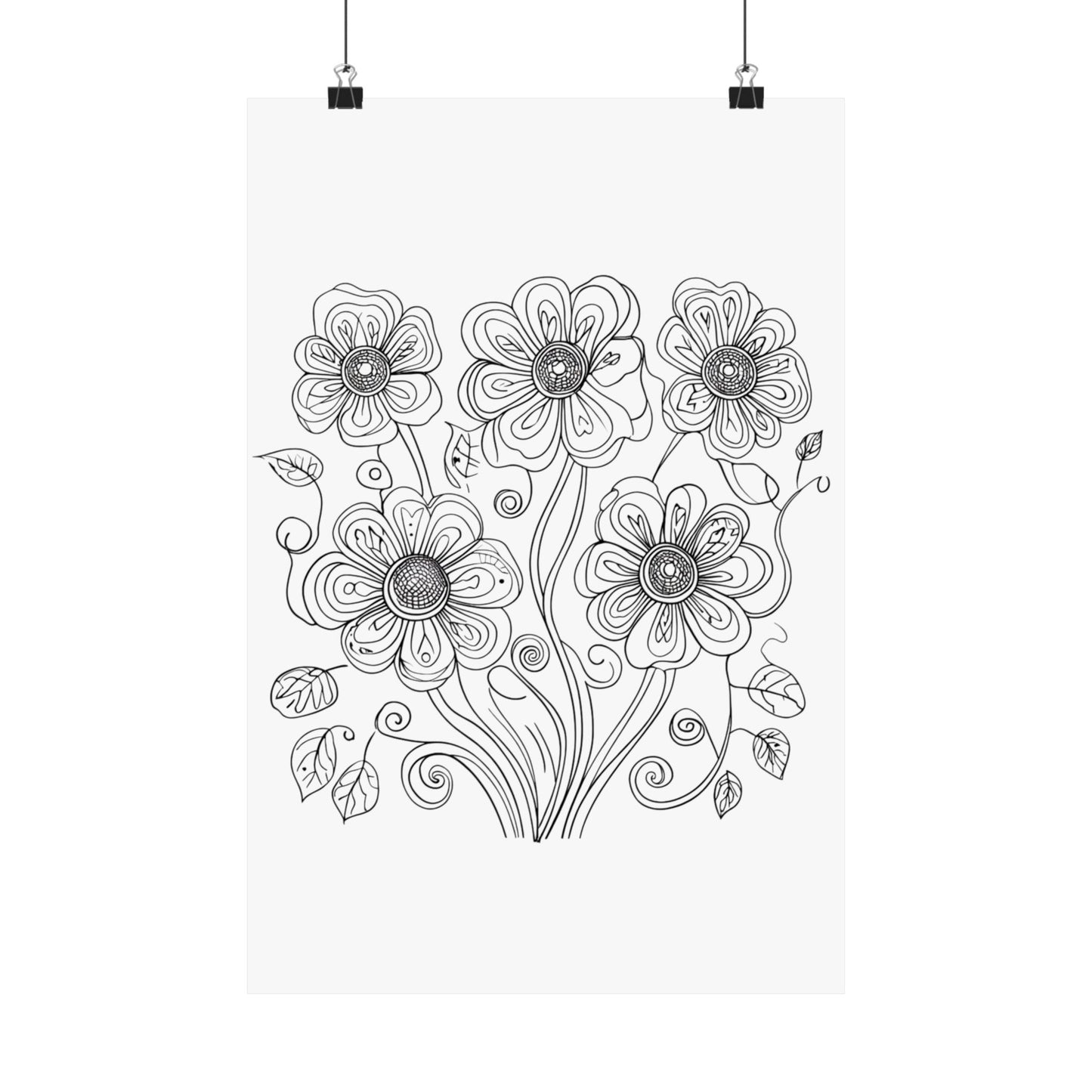 Floral Line Art Poster — Black & White Daisy Bouquet Matte Print - DIY