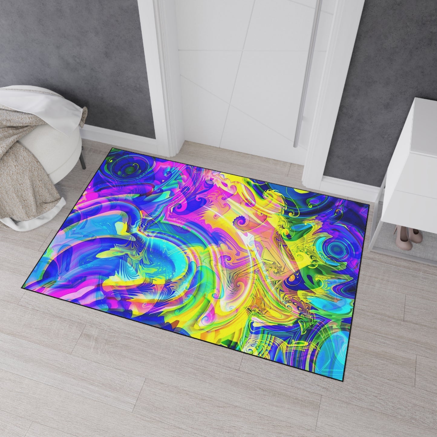 Psychedelic Swirl Heavy Duty Floor Mat — Vivid Abstract Doormat for Entryway & Home