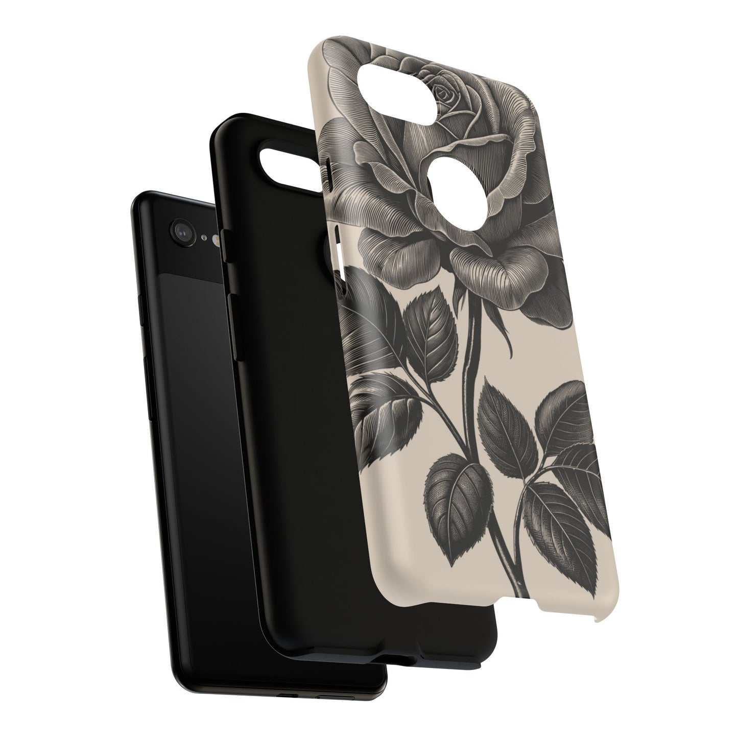 Black Rose Phone Case, Tough Cases with Floral Design, Elegant Tech Accessory, Gift for Flower Lovers, Stylish Protection
