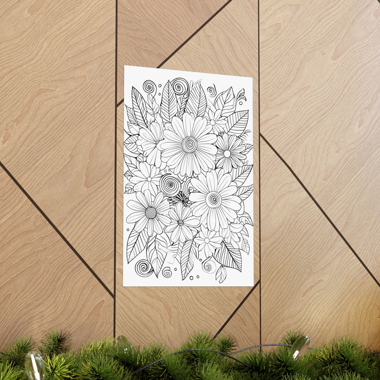 DIY Botanical Doodle Poster — Black & White Floral Coloring Art Print