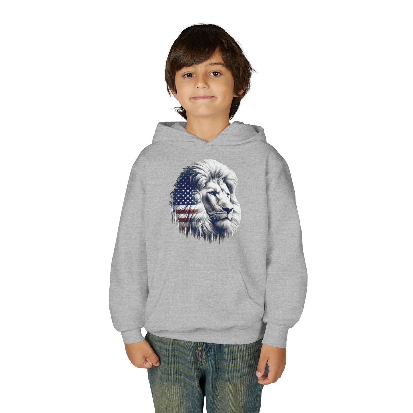 American Flag Lion Hoodie | Patriotic Lion Graphic Youth Sweatshirt