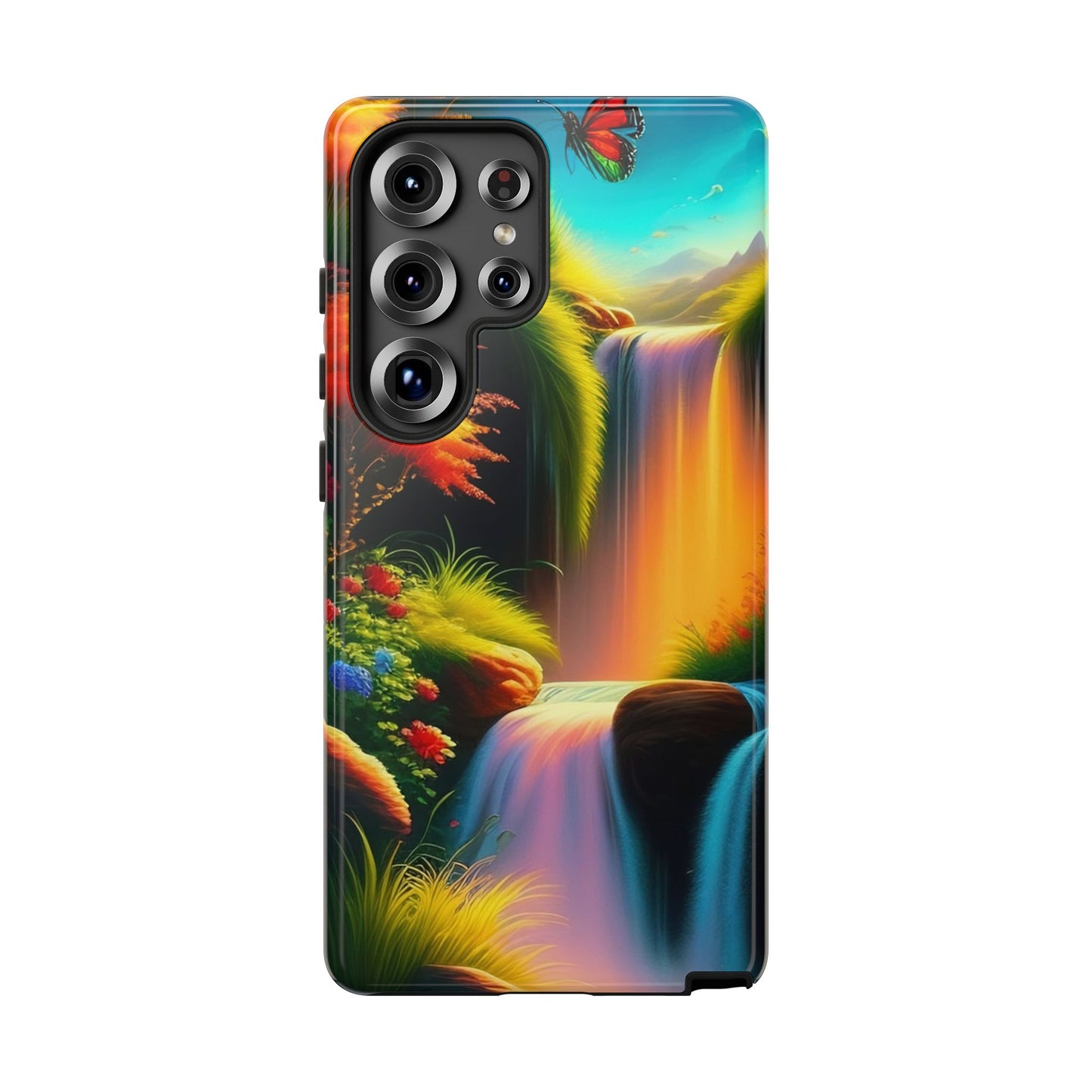 Phone Case - Vibrant Waterfall Landscape with Butterfly | Colorful Nature Protective Case