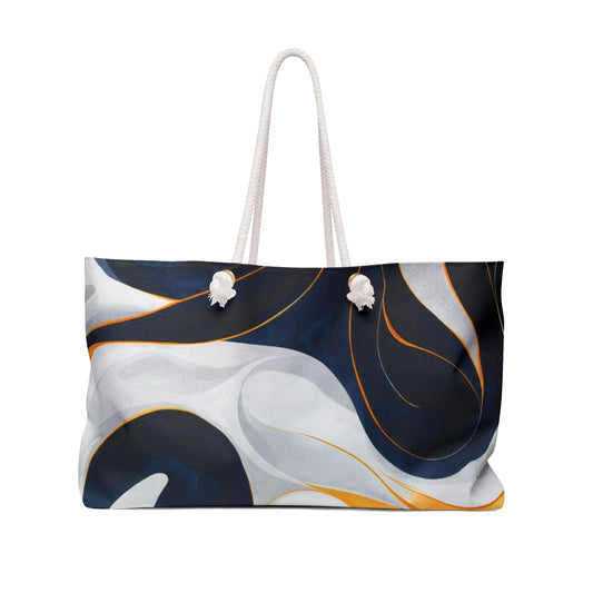 Abstract Navy & Gold Swirl Weekender Bag — Stylish Travel Tote