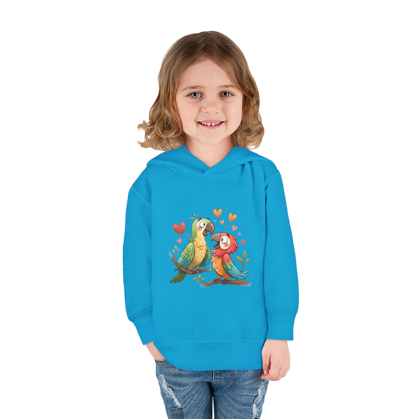 Toddler Hoodie — Cute Parrot Love Pullover (Heart Bird Kids Sweatshirt)
