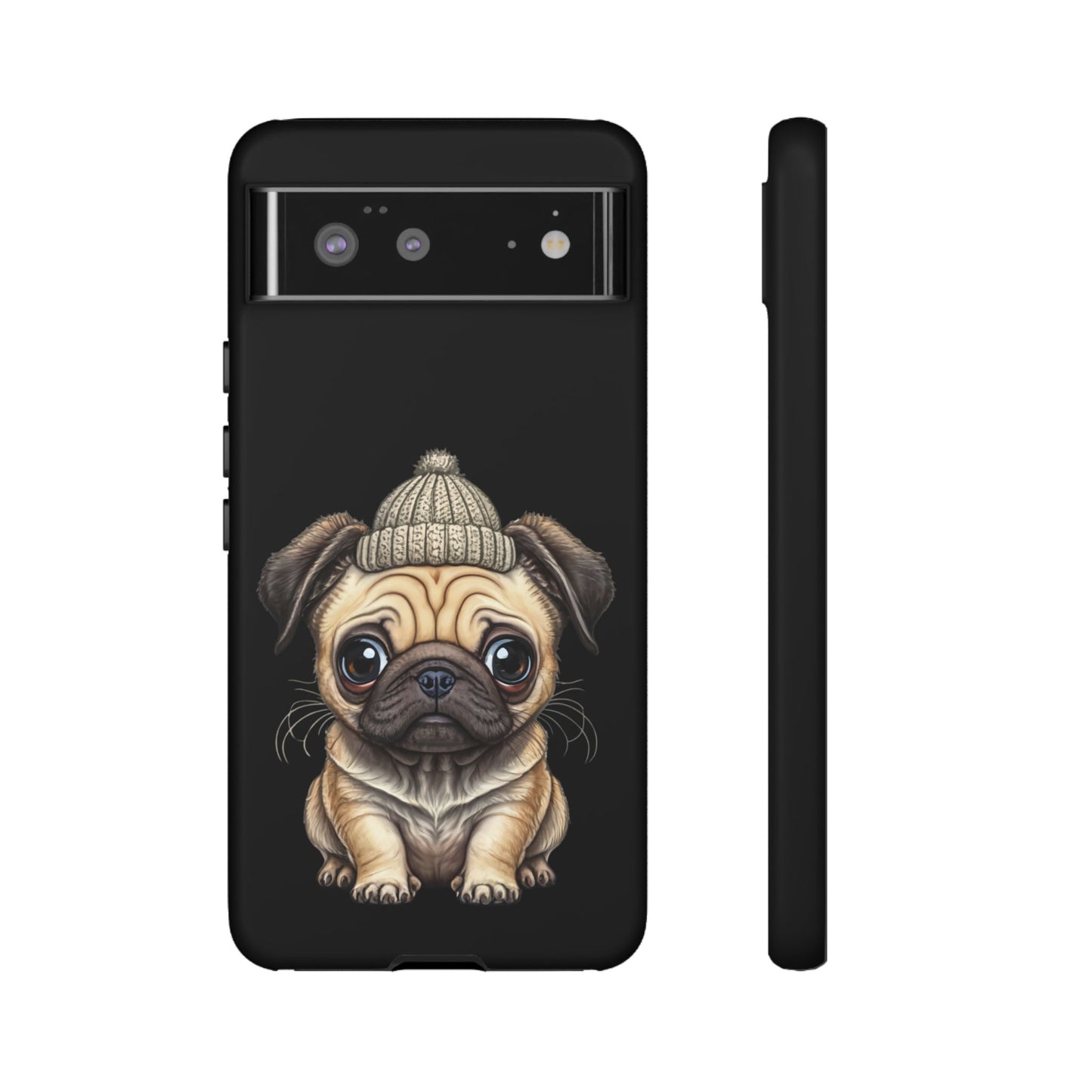 Pug Phone Case – Cute Pug Puppy Illustration on Black Tough Case
