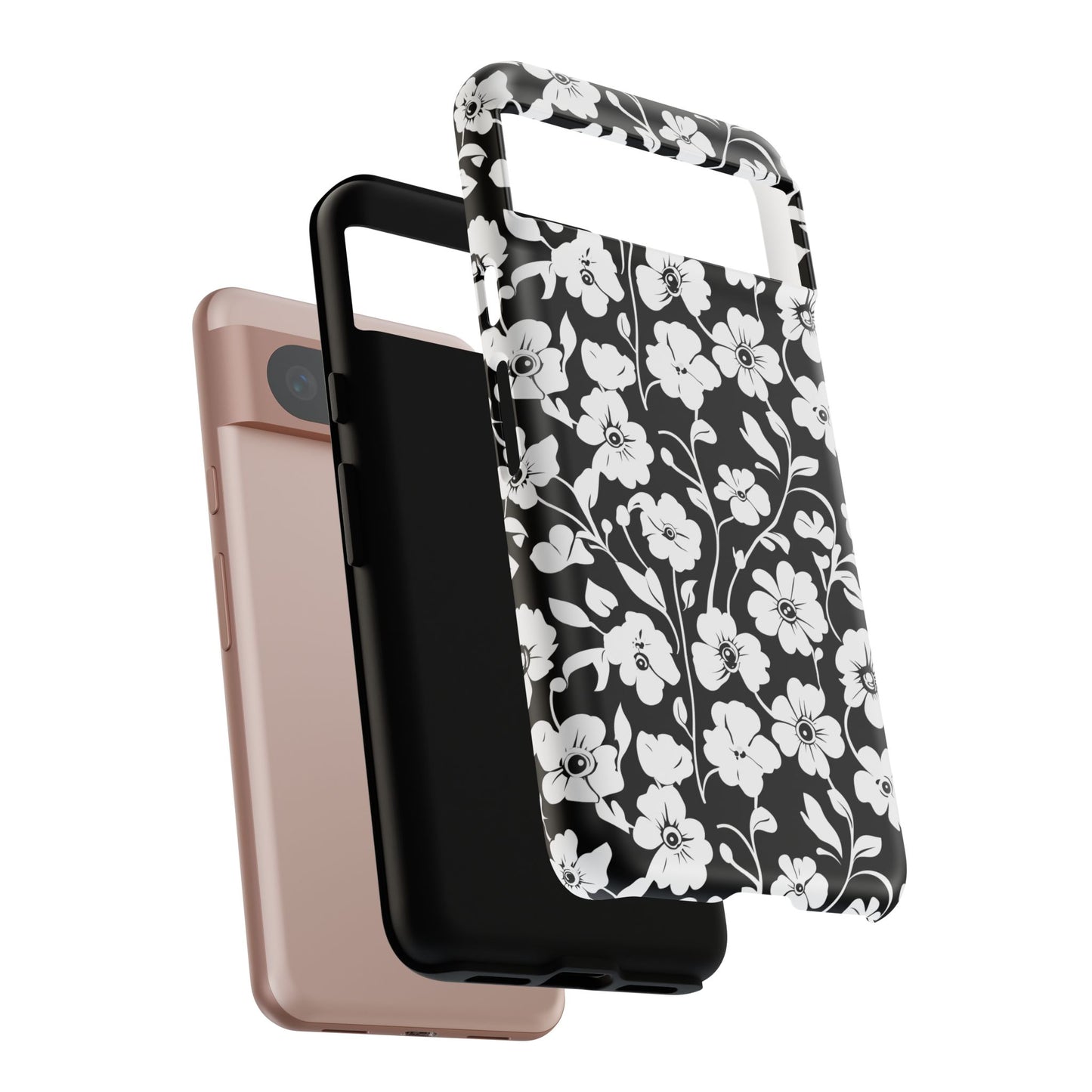 Floral Noir Tough Phone Case — Black & White Flower Protective Cover