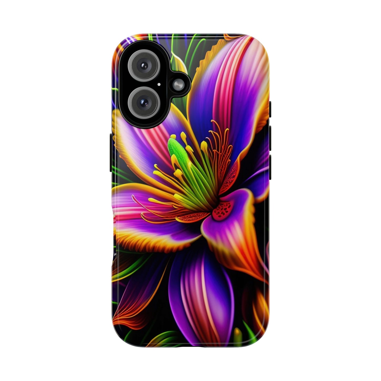 Floral Neon Tough Phone Case — Vivid Purple & Orange Lily Protective Cover