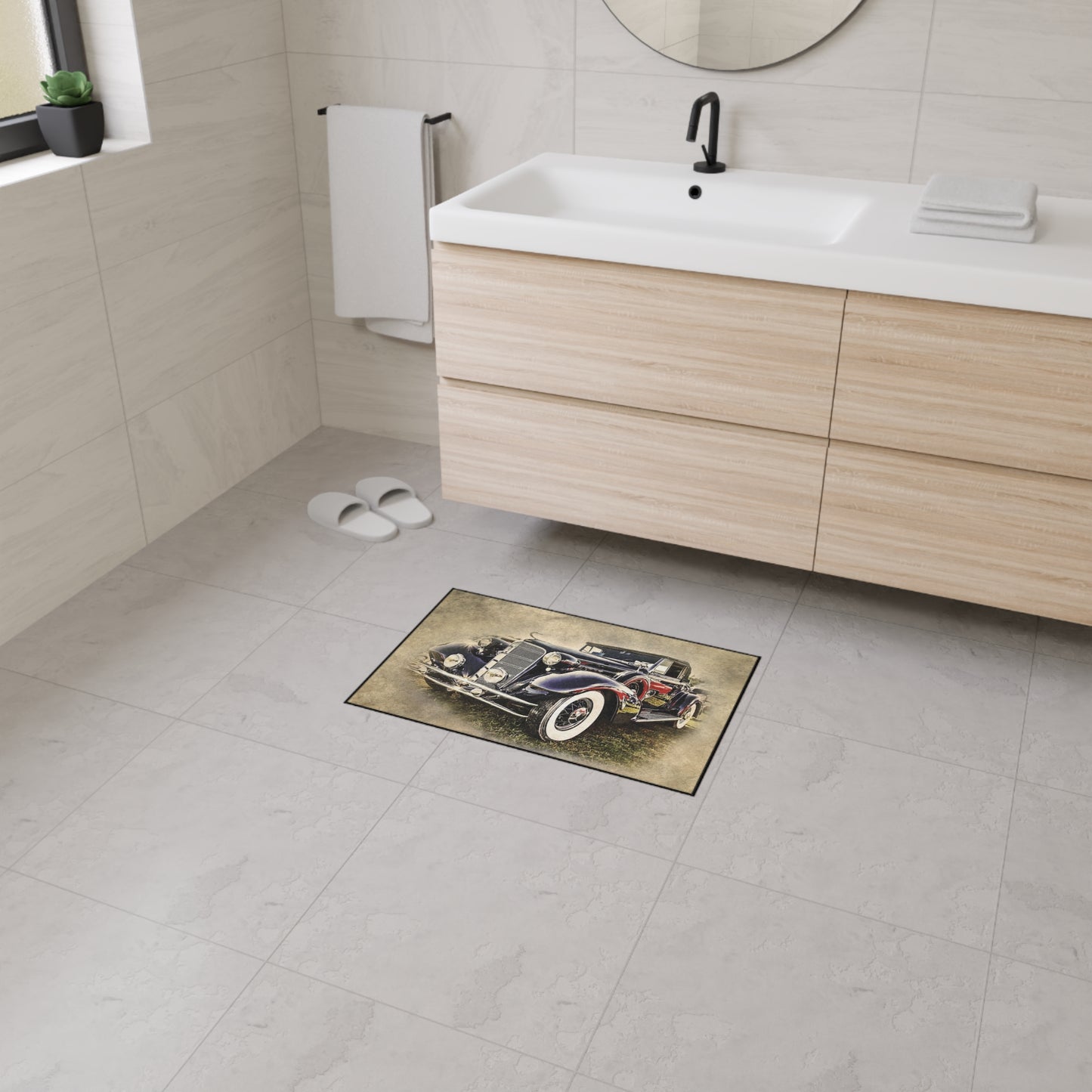 Vintage Classic Car Floor Mat — Retro Antique Auto Garage Rug