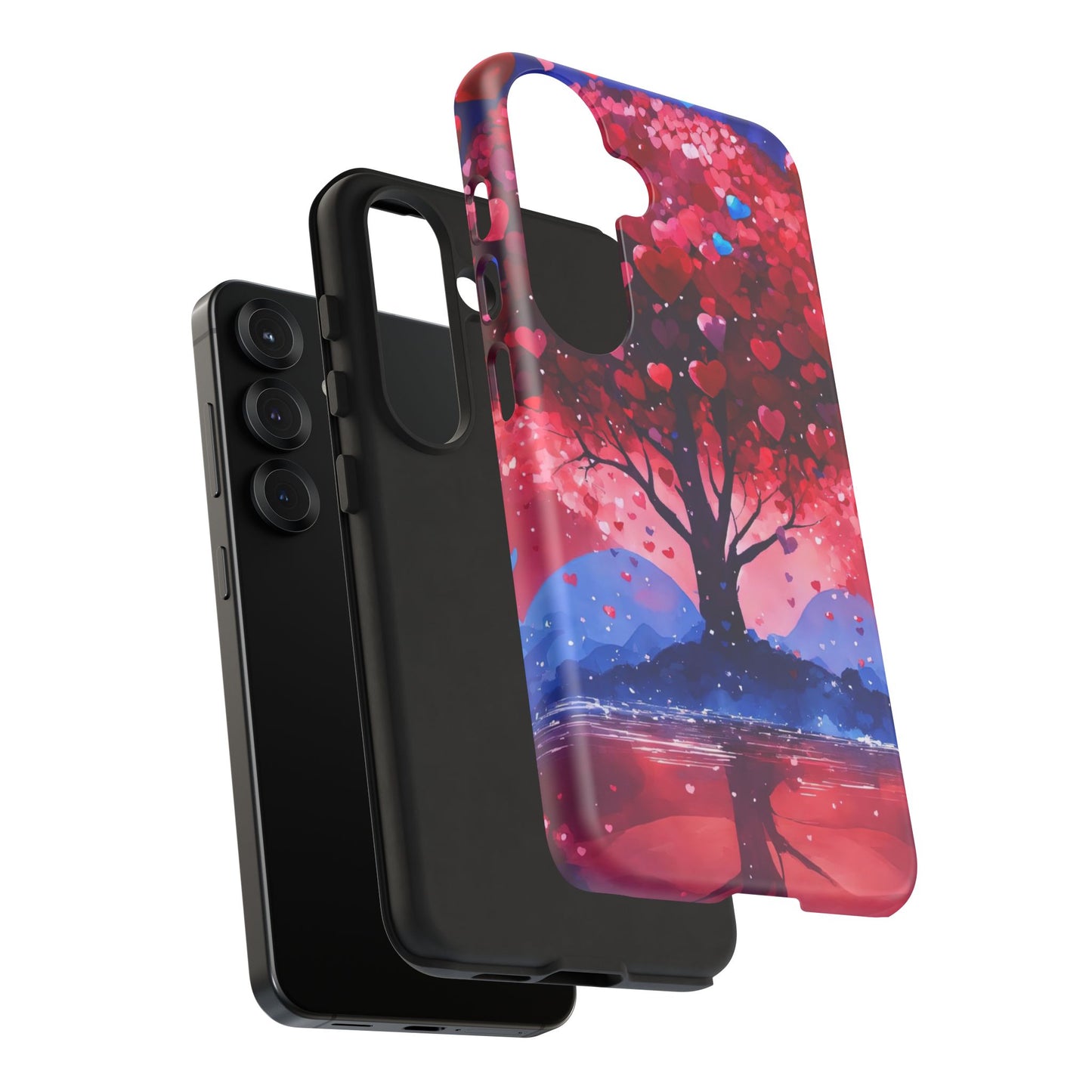 Heart Tree Phone Case — Romantic Red & Blue Protective Tough Case