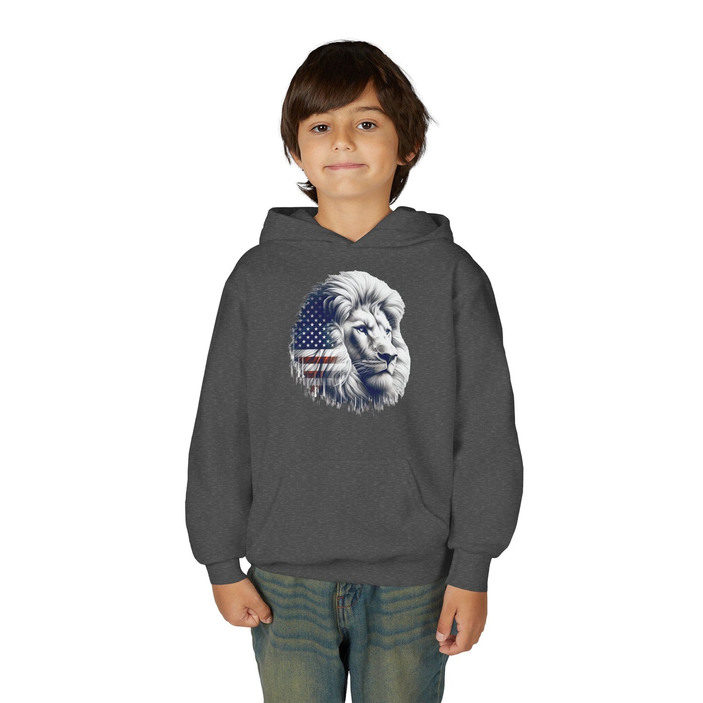 American Flag Lion Hoodie | Patriotic Lion Graphic Youth Sweatshirt