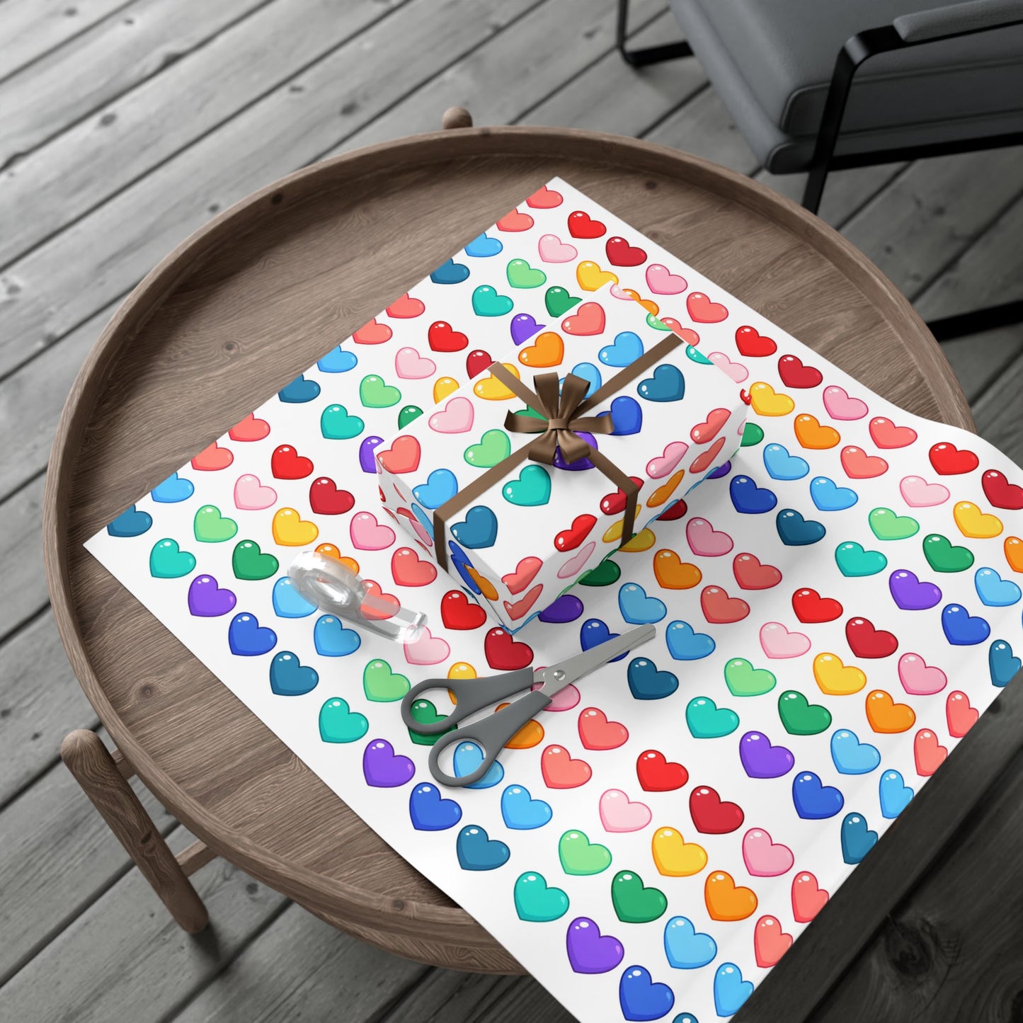 Rainbow Hearts Gift Wrap Paper — Colorful Heart Pattern Wrapping Paper for Birthdays, Valentine’s & Pride