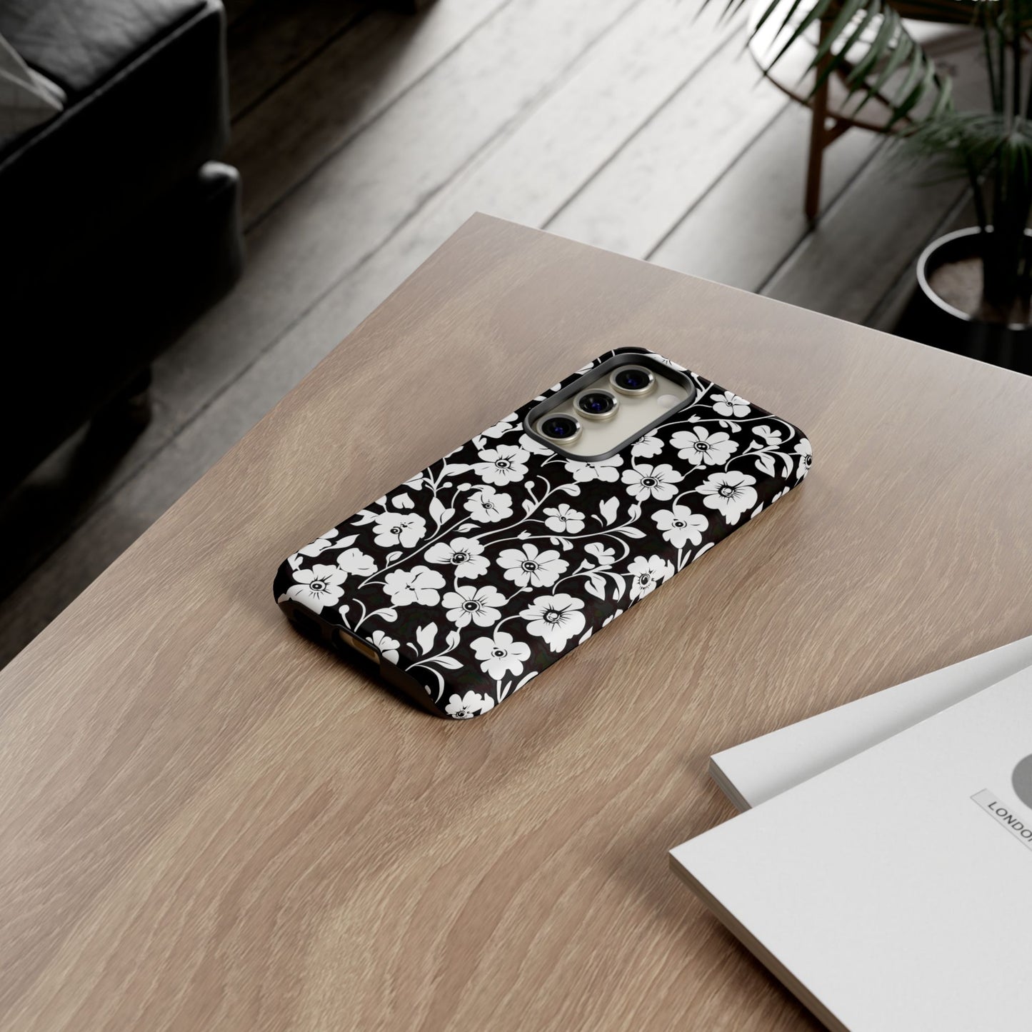 Floral Noir Tough Phone Case — Black & White Flower Protective Cover