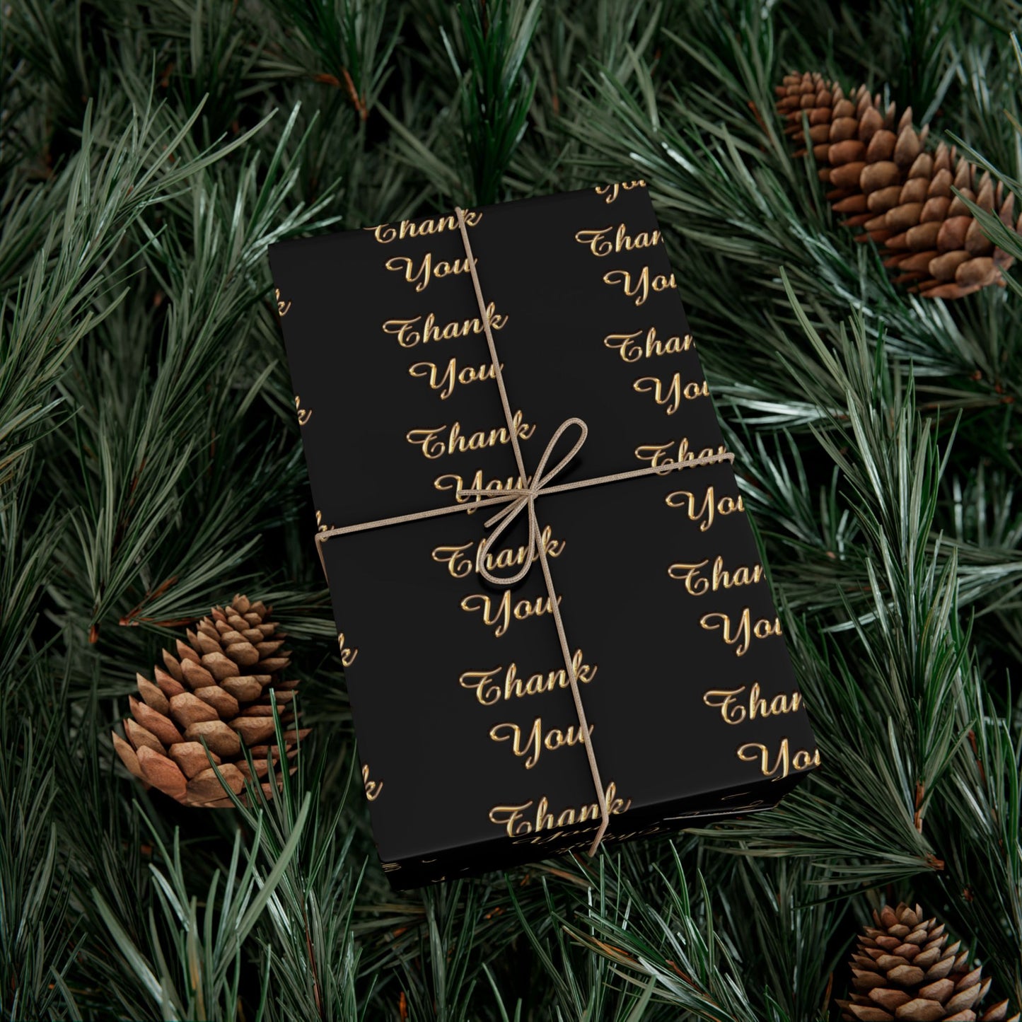 Gift Wrap Paper — Elegant Black & Gold “Thank You” Pattern (Thanksgiving, Weddings, Customer Gifts)