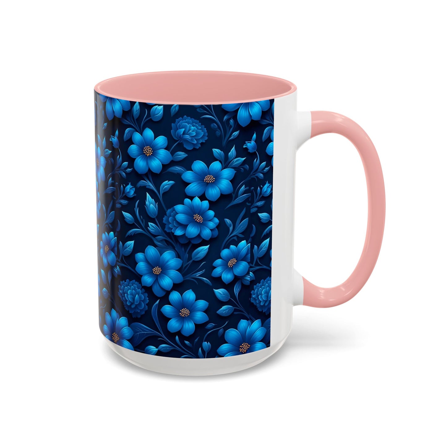 Floral Accent Coffee Mug, Blue Flower Mug, Ceramic Coffee Cup, Gift for Her, Nature-Themed Drinkware, Floral Home Decor, Unique Mug