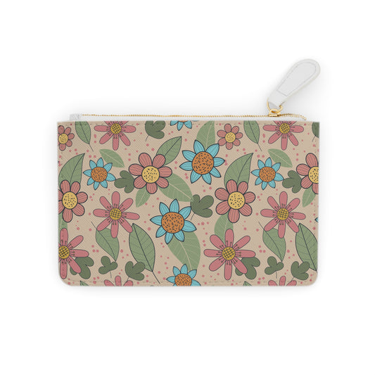 Floral Mini Clutch Bag — Pastel Retro Daisy Wrist Pouch