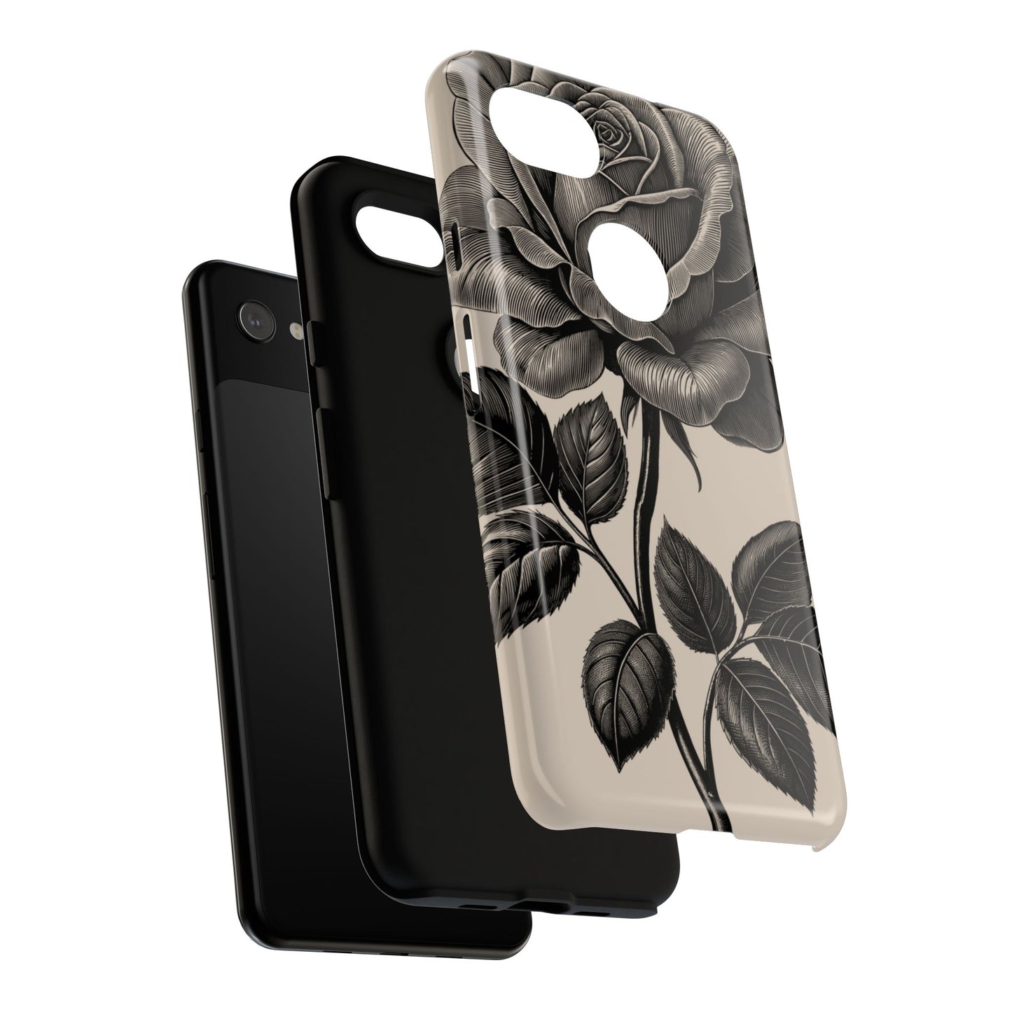 Black Rose Phone Case, Tough Cases with Floral Design, Elegant Tech Accessory, Gift for Flower Lovers, Stylish Protection
