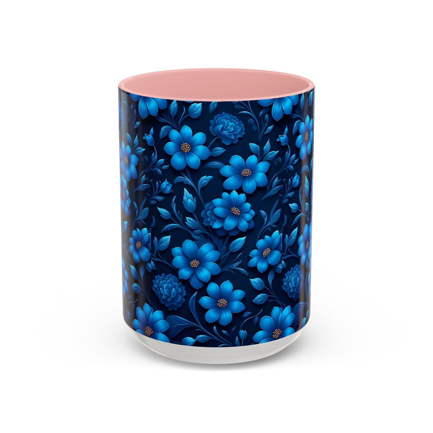 Floral Accent Coffee Mug, Blue Flower Mug, Ceramic Coffee Cup, Gift for Her, Nature-Themed Drinkware, Floral Home Decor, Unique Mug