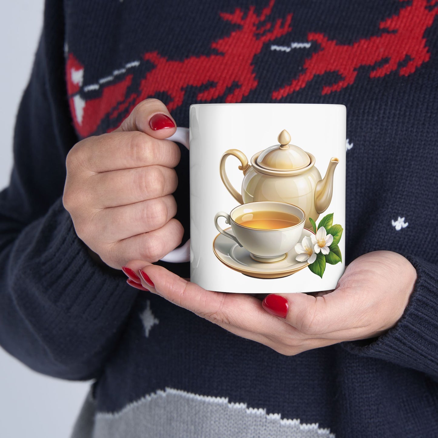 Elegant Tea-Themed Ceramic Mug, Perfect Gift for Tea Lovers, Home Decor, Mother's Day, Gift for Her, Cozy Mornings, Kitchenware