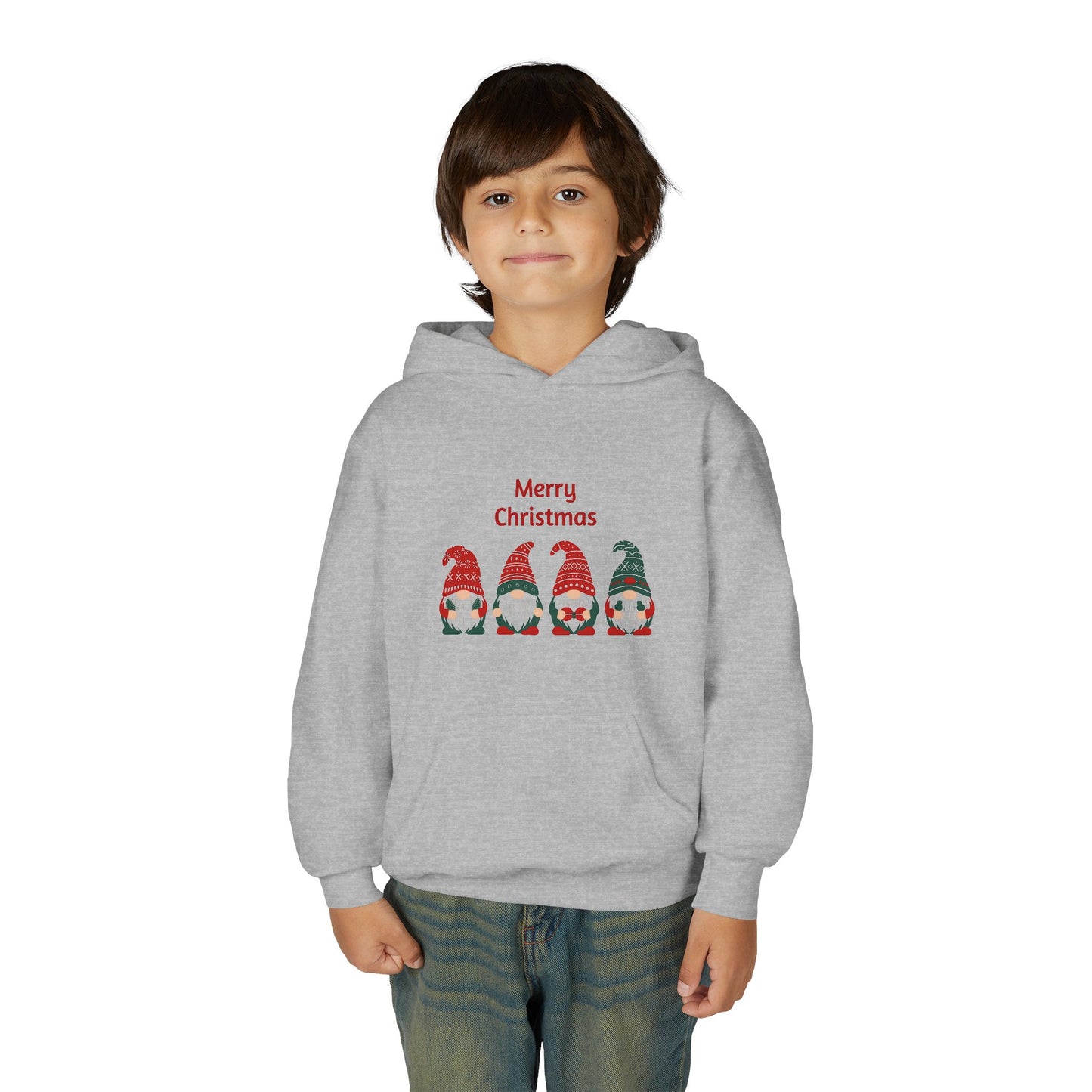 Youth Christmas Gnome Hoodie - "Merry Christmas" Holiday Kids Sweatshirt