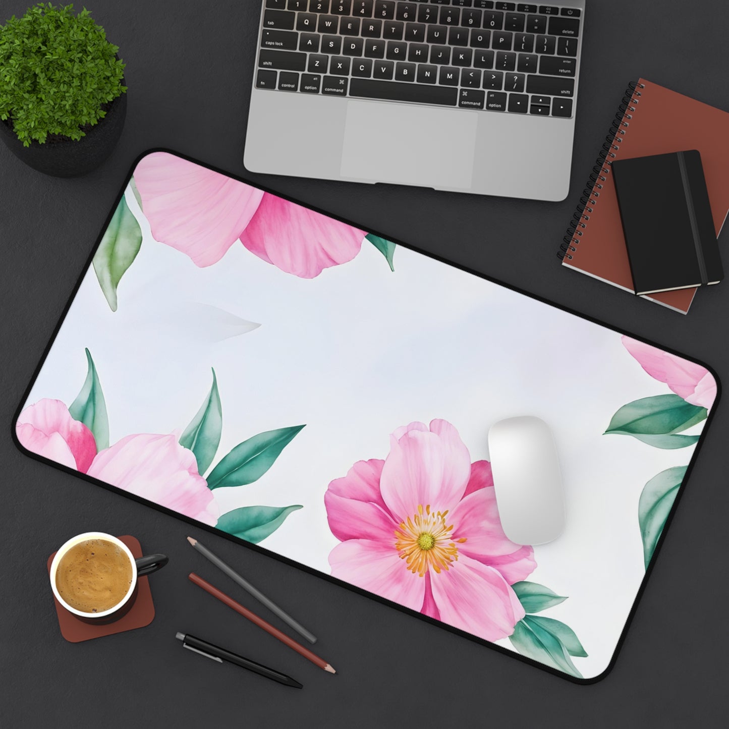 Pink Floral Desk Mat — Blossom Mouse Pad for Desk Decor