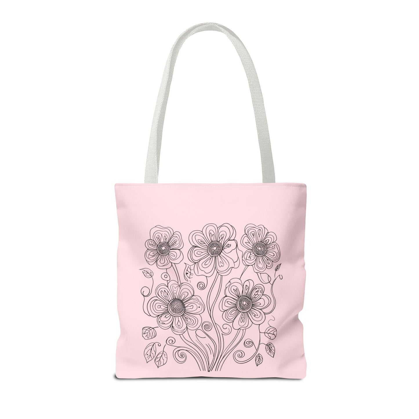 Floral Doodle Pink Tote Bag — Hand-Drawn Flower Design