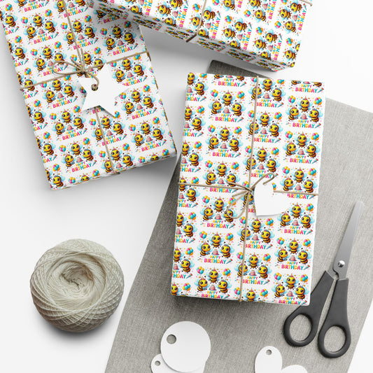 Wrapping Paper — Cute Chick 'Happy Birthday' Bee Pattern Gift Wrap