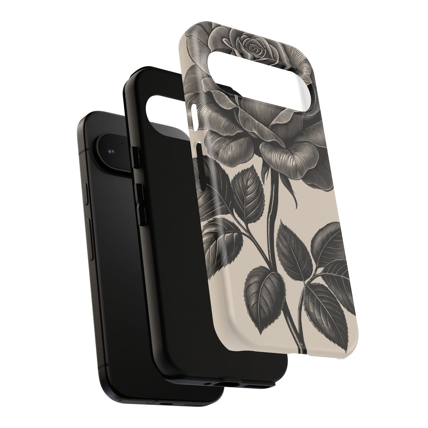 Black Rose Phone Case, Tough Cases with Floral Design, Elegant Tech Accessory, Gift for Flower Lovers, Stylish Protection