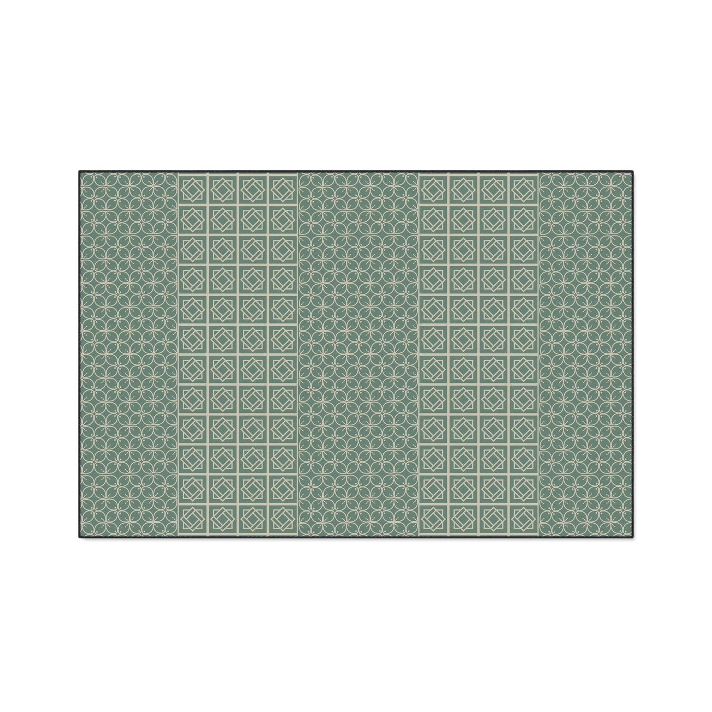 Green Geometric Heavy Duty Floor Mat — Durable Non-Slip Entry Rug