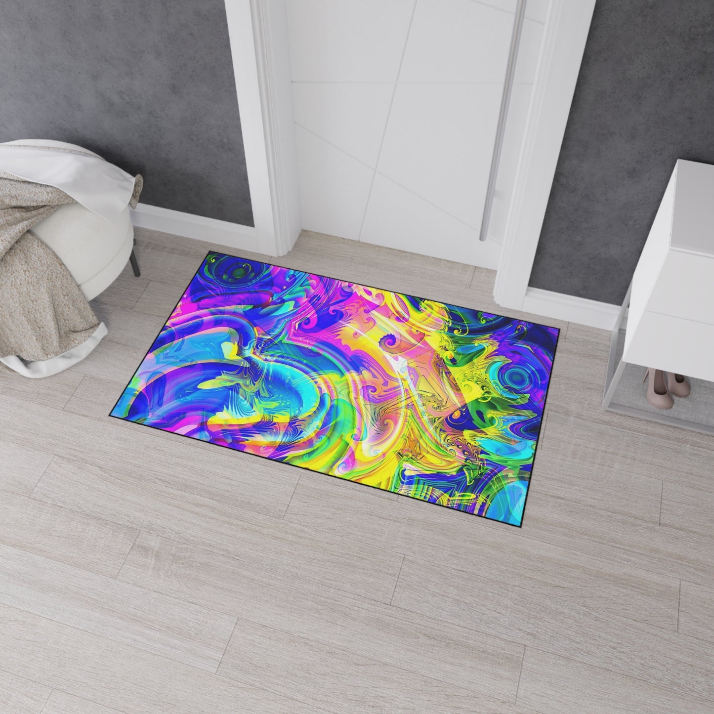 Psychedelic Swirl Heavy Duty Floor Mat — Vivid Abstract Doormat for Entryway & Home