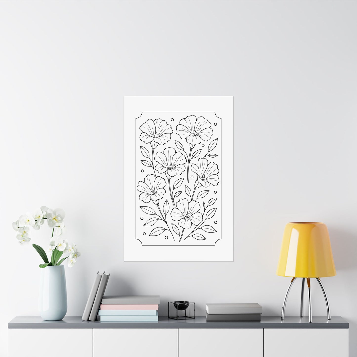 Botanical Line Art Poster — Matte Vertical Floral Wall Art - DIY