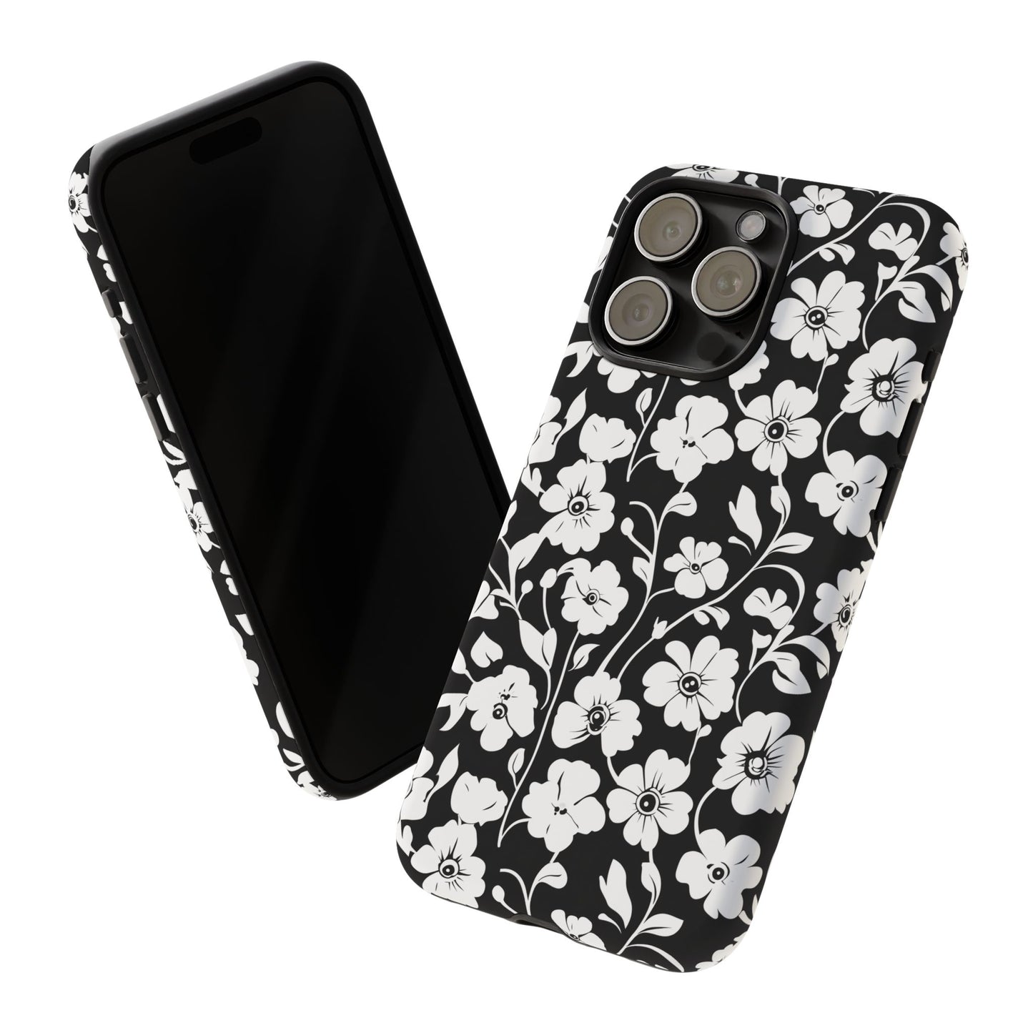 Floral Noir Tough Phone Case — Black & White Flower Protective Cover