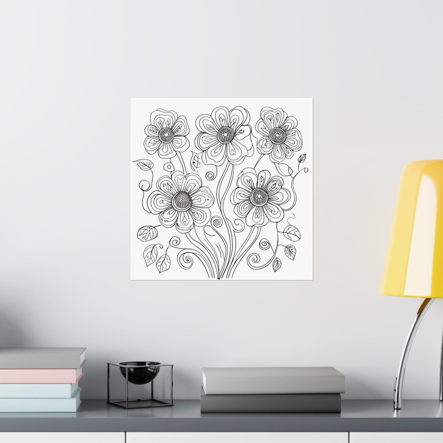 Floral Line Art Poster — Black & White Daisy Bouquet Matte Print - DIY