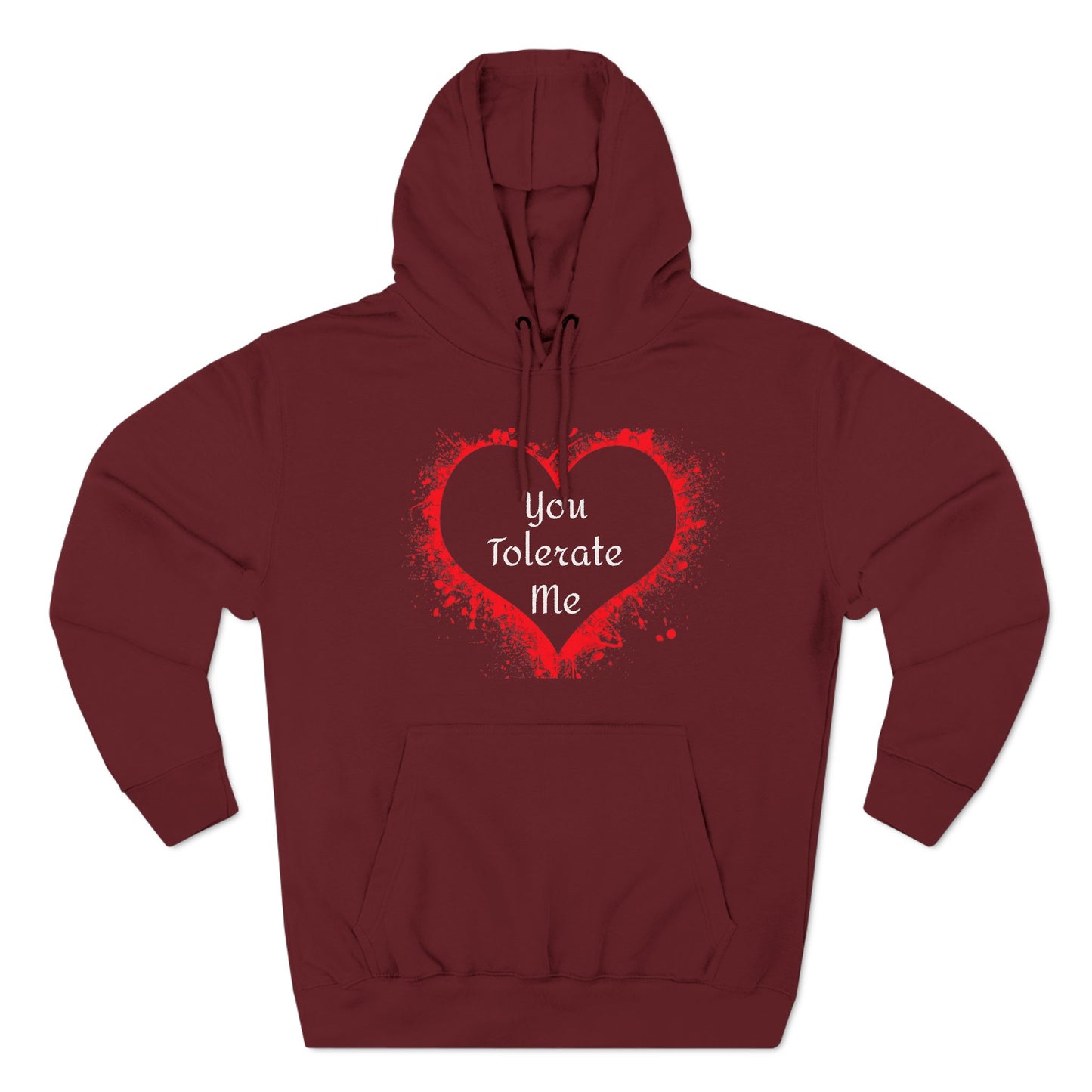 Heart Splash Hoodie — "Love Tolerate Me" Graphic Pullover