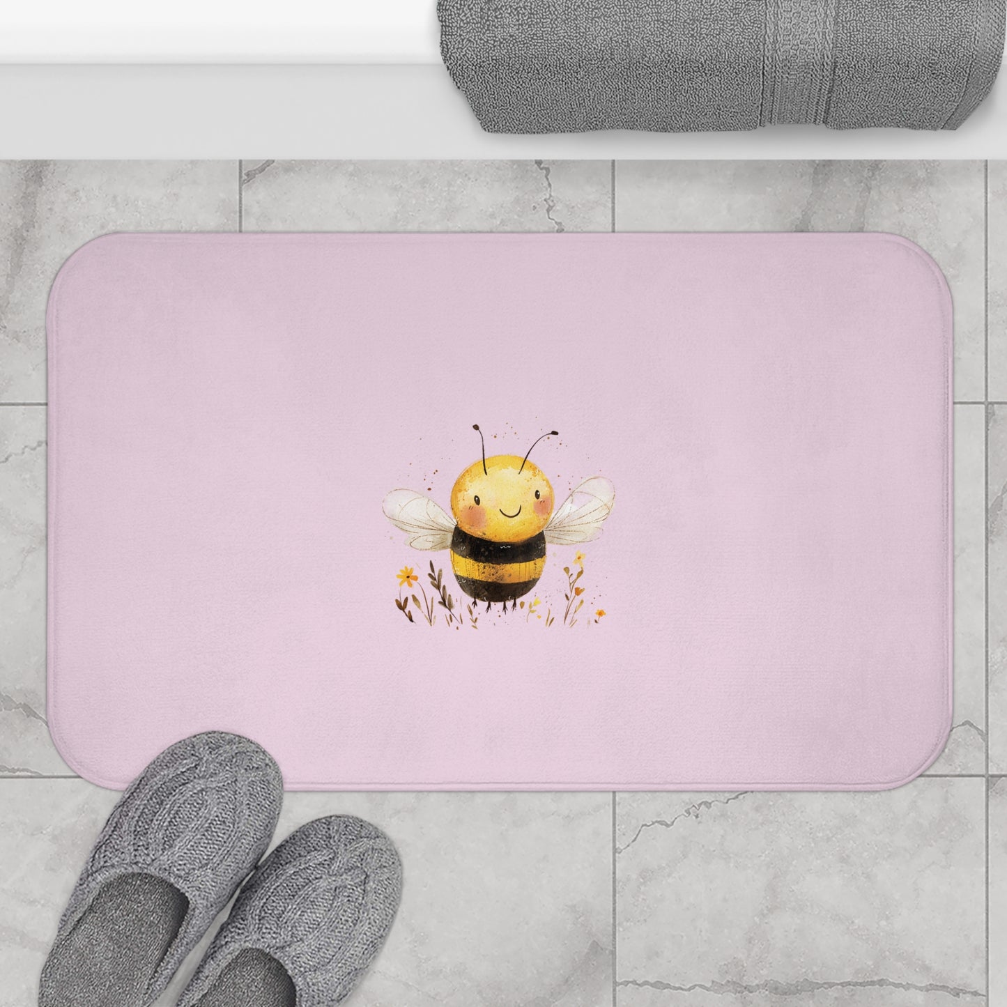 Whimsical Bee Bath Mat - Cute Honey Bee Design, Bathroom Decor, Kid's Room Accent, Gift for Bee Lovers, Floral Bathroom Rug
