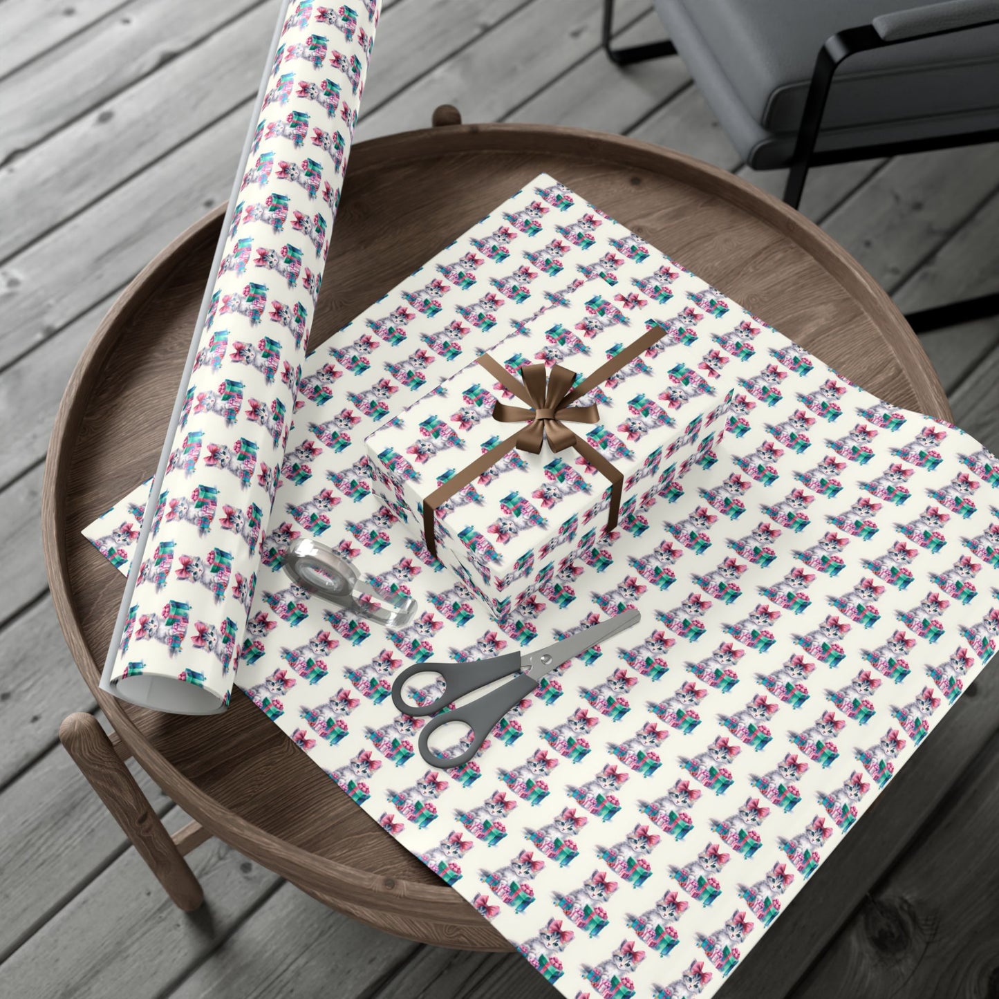 Gift Wrap Paper — Cute Kitten with Presents Pattern