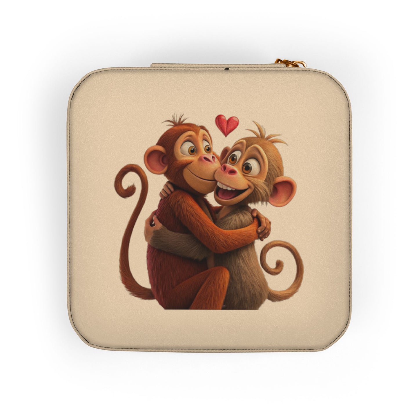 Small Pink Jewelry Travel Case — Cute Hugging Monkeys Design