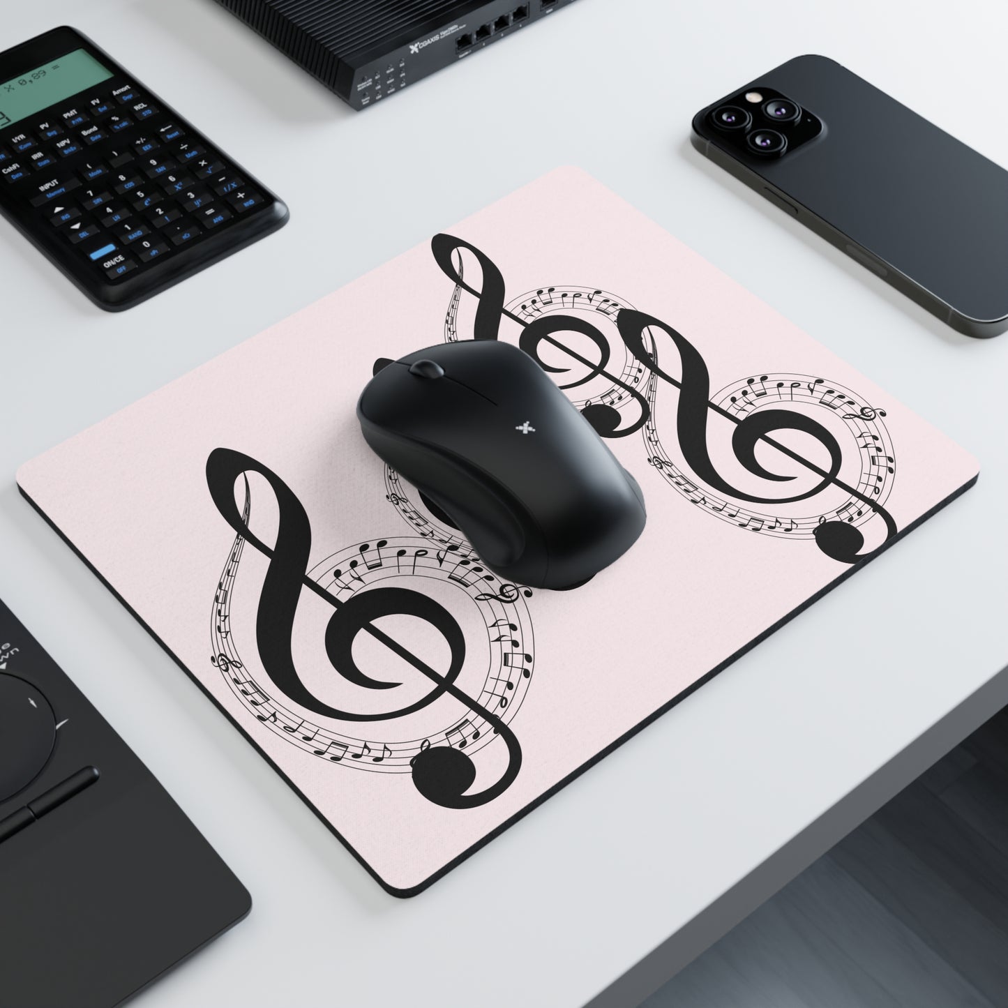 Music Treble Clef Mouse Pad — Pink Piano Desk Mat for Musicians & Music Lovers