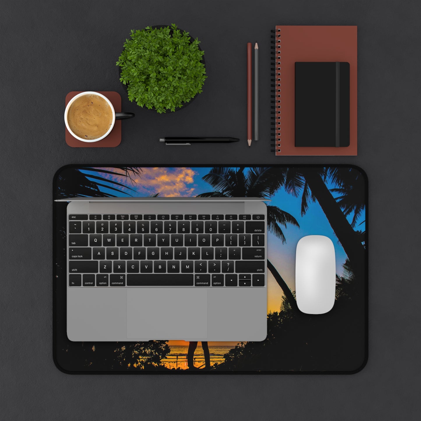 Sunset Beach Romance Desk Mat — Tropical Couple Silhouette Mouse Pad