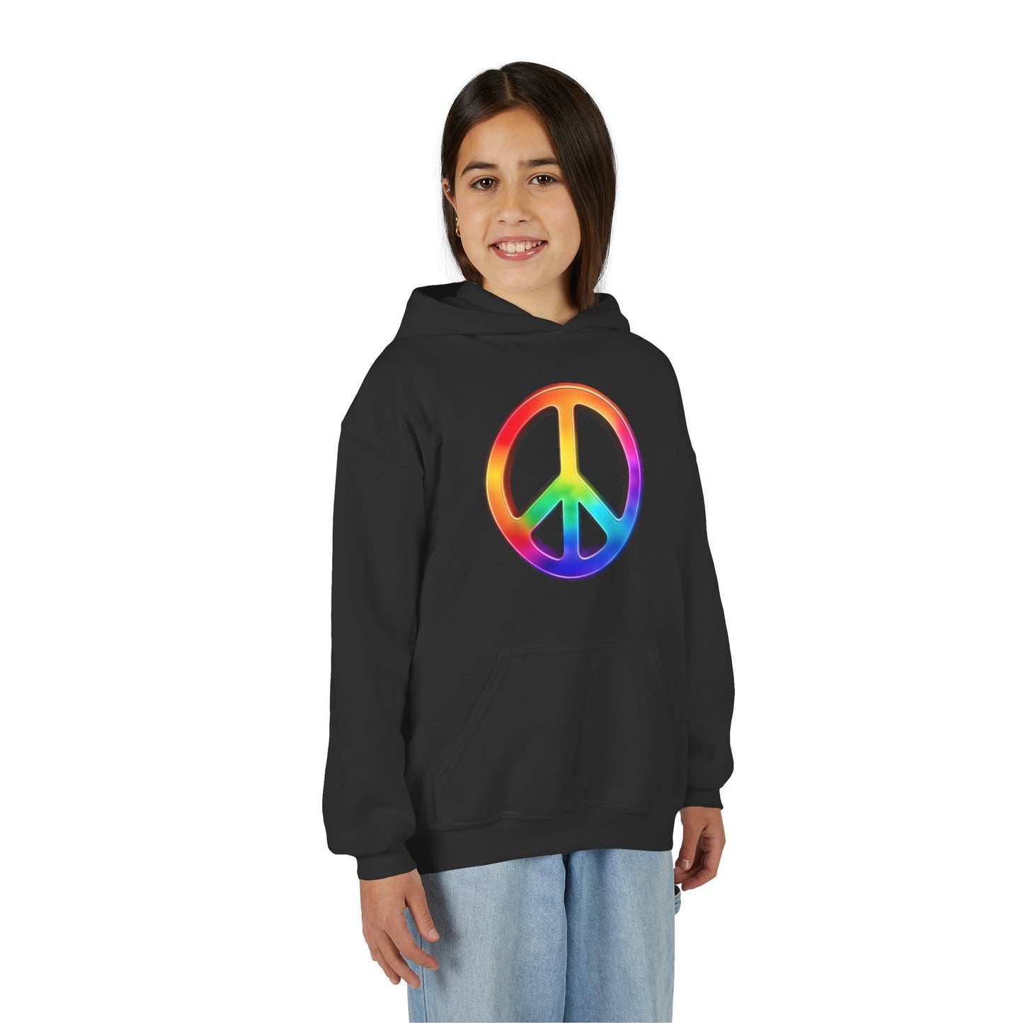 Youth Hoodie — Rainbow Peace Sign Pullover