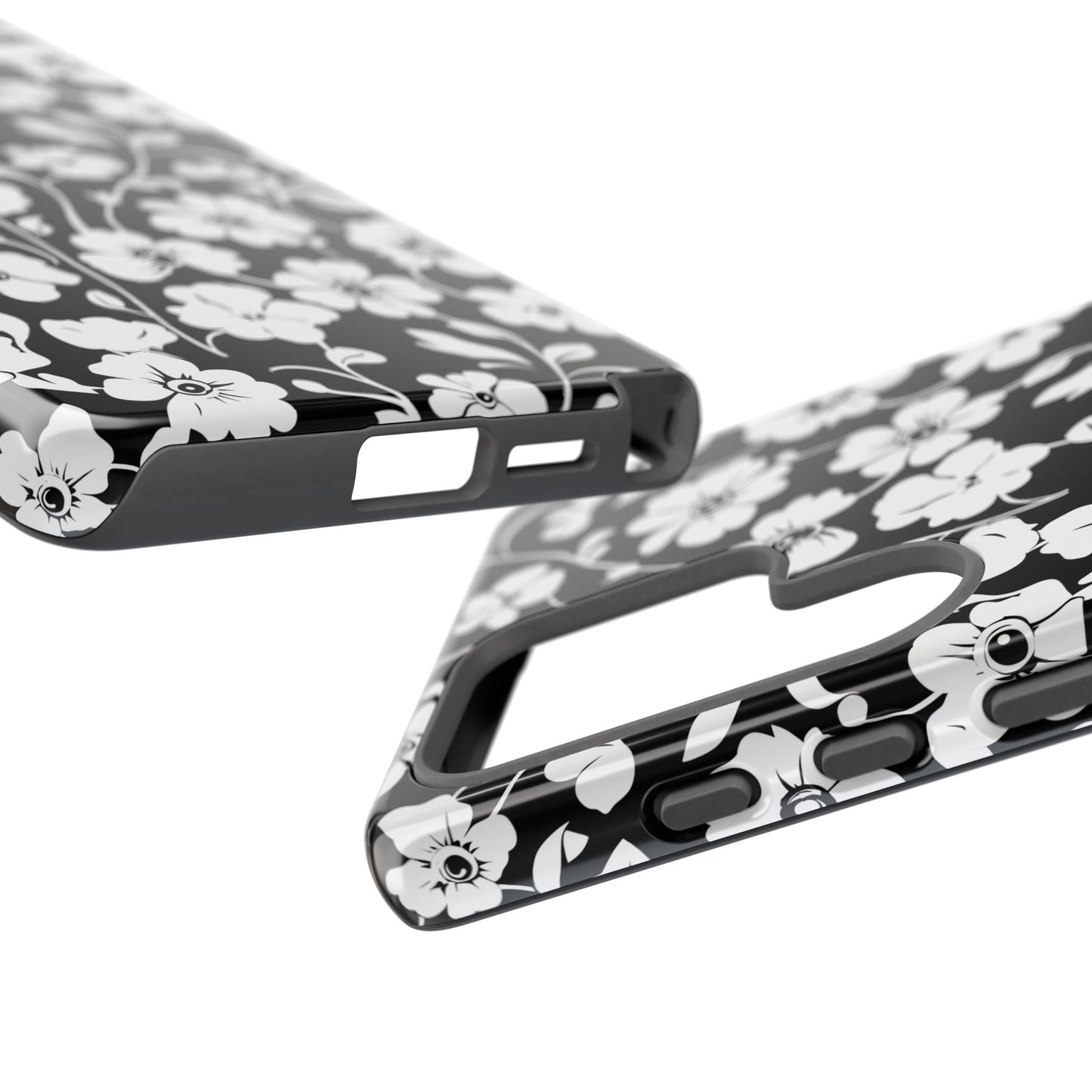 Floral Noir Tough Phone Case — Black & White Flower Protective Cover