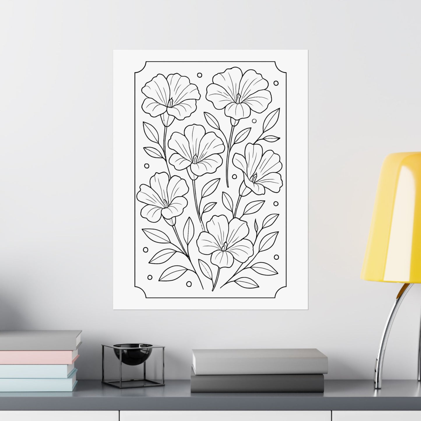 Botanical Line Art Poster — Matte Vertical Floral Wall Art - DIY